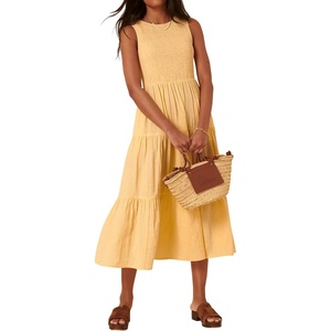 image:imageRVivimos Womens Summer Cotton Smocked Flowy Tank Midi Dress with PocketsYellow
