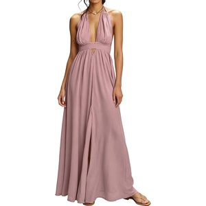 image:imageRVivimos Womens Summer Halter Elastic Waist Boho Maxi DressDusty Mauve