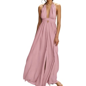 image:imageRVivimos Womens Summer Halter Elastic Waist Boho Maxi DressPink