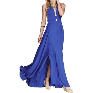 image:imageRVivimos Womens Summer Halter Elastic Waist Boho Maxi DressRoyal Blue