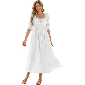 image:imageRVivimos Womens Summer Square Neck Elastic Empire Waist Midi DressWhite
