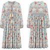 image:imageRVivimos Womens Long Sleeve Casual Boho Floral Midi DressesBeigeblue