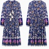 image:imageRVivimos Womens Long Sleeve Casual Boho Floral Midi DressesDarkblue