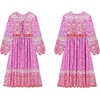 image:imageRVivimos Womens Long Sleeve Casual Boho Floral Midi DressesFuchsia