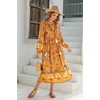 image:imageRVivimos Womens Long Sleeve Casual Boho Floral Midi DressesGoldenrod