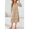 image:imageRVivimos Womens Long Sleeve Casual Boho Floral Midi DressesLightkhaki