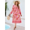 image:imageRVivimos Womens Long Sleeve Casual Boho Floral Midi DressesPink Red