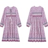 image:imageRVivimos Womens Long Sleeve Casual Boho Floral Midi DressesPinkpurple