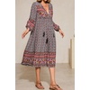image:imageRVivimos Womens Long Sleeve Floral V Neck Bohemian Midi DressBlack3