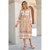 image:imageRVivimos Womens Long Sleeve Floral V Neck Bohemian Midi DressCream