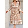image:imageRVivimos Womens Long Sleeve Floral V Neck Bohemian Midi DressCream