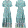 image:imageRVivimos Womens Summer V Neck Floral Print Boho Midi DressAqua Blue
