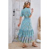 image:imageRVivimos Womens Summer V Neck Floral Print Boho Midi DressAqua Blue
