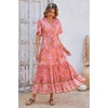 image:imageRVivimos Womens Summer V Neck Floral Print Boho Midi DressCoralpink