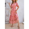 image:imageRVivimos Womens Summer V Neck Floral Print Boho Midi DressCoralpink