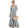 image:imageRVivimos Womens Summer V Neck Floral Print Boho Midi DressGreen2