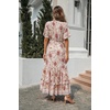image:imageRVivimos Womens Summer V Neck Floral Print Boho Midi DressWhitepink
