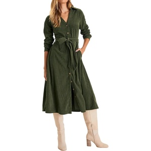 image:imageRVivimos Womens Fall Winter Corduroy Button Down Midi DressArmy Green