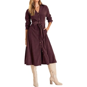 image:imageRVivimos Womens Fall Winter Corduroy Button Down Midi DressMaroon