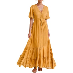 image:imageRVivimos Womens Summer V Neck Floral Print Boho Midi DressGinger