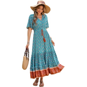 image:imageRVivimos Womens Summer V Neck Floral Print Boho Midi DressTealfloral