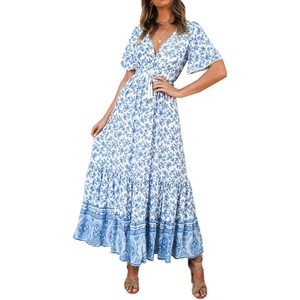 image:imageRVivimos Womens Summer V Neck Floral Print Boho Midi DressWhite