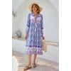 image:imageRVivimos Womens Long Sleeve Floral V Neck Bohemian Midi DressBluepurple