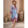 image:imageRVivimos Womens Long Sleeve Floral V Neck Bohemian Midi DressCyanblue2