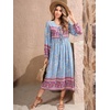 image:imageRVivimos Womens Long Sleeve Floral V Neck Bohemian Midi DressCyanblue2