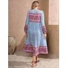 image:imageRVivimos Womens Long Sleeve Floral V Neck Bohemian Midi DressCyanblue2