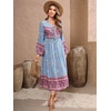 image:imageRVivimos Womens Long Sleeve Floral V Neck Bohemian Midi DressCyanblue2