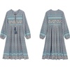 image:imageRVivimos Womens Long Sleeve Floral V Neck Bohemian Midi DressDustyblue