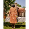 image:imageRVivimos Womens Long Sleeve Floral V Neck Bohemian Midi DressOrange
