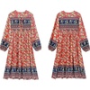 image:imageRVivimos Womens Long Sleeve Floral V Neck Bohemian Midi DressRed2