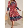 image:imageRVivimos Womens Long Sleeve Floral V Neck Bohemian Midi DressRed2