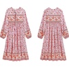 image:imageRVivimos Womens Long Sleeve Floral V Neck Bohemian Midi DressRosepink