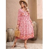 image:imageRVivimos Womens Long Sleeve Floral V Neck Bohemian Midi DressRosepink