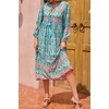 image:imageRVivimos Womens Long Sleeve Floral V Neck Bohemian Midi DressTurquoise