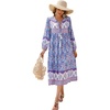 image:imageRVivimos Womens Long Sleeve Floral V Neck Bohemian Midi DressBluepurple