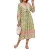 image:imageRVivimos Womens Long Sleeve Floral V Neck Bohemian Midi DressTendergreen