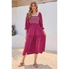 image:imageRVivimos Womens Cotton Floral Embroidered Boho Midi Dress with PocketsFuchsia