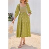 image:imageRVivimos Womens Cotton Floral Embroidered Boho Midi Dress with PocketsOlivegreen