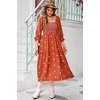 image:imageRVivimos Womens Cotton Floral Embroidered Boho Midi Dress with PocketsRustbrown