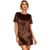 image:imageRVivimos Womens Crushed Velvet Short Sleeve Mini DressBrown
