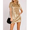 image:imageRVivimos Womens Crushed Velvet Short Sleeve Mini DressGold