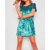 image:imageRVivimos Womens Crushed Velvet Short Sleeve Mini DressTurquoise