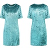 image:imageRVivimos Womens Crushed Velvet Short Sleeve Mini DressTurquoise