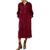 image:imageRVivimos Womens Fall Cotton Corduroy Button Up Midi DressWine Red