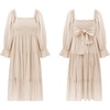 image:imageRVivimos Womens Puff Sleeve Bow OffShoulder Midi DressBeige