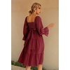 image:imageRVivimos Womens Puff Sleeve Bow OffShoulder Midi DressBurgundy